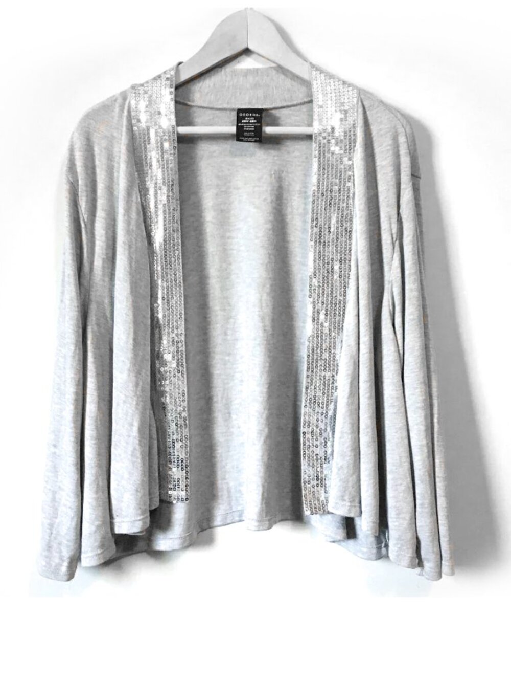 George Grey Heathered & Silver Sequin Trimmed Open Front Cardigan